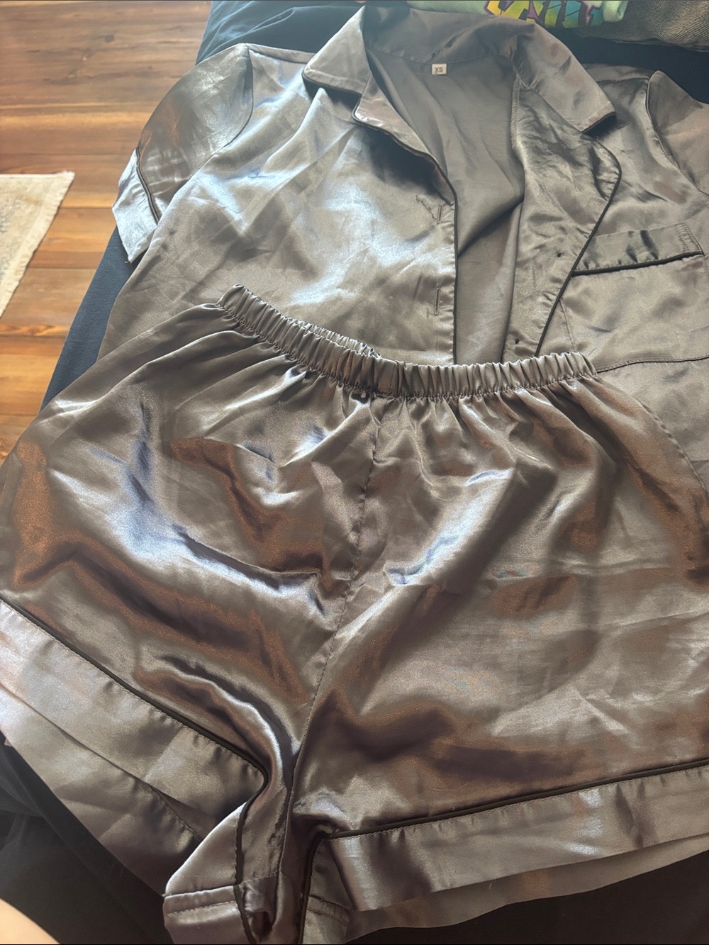 Satin Elastic-Waist Shorts and Jacket Set - silver